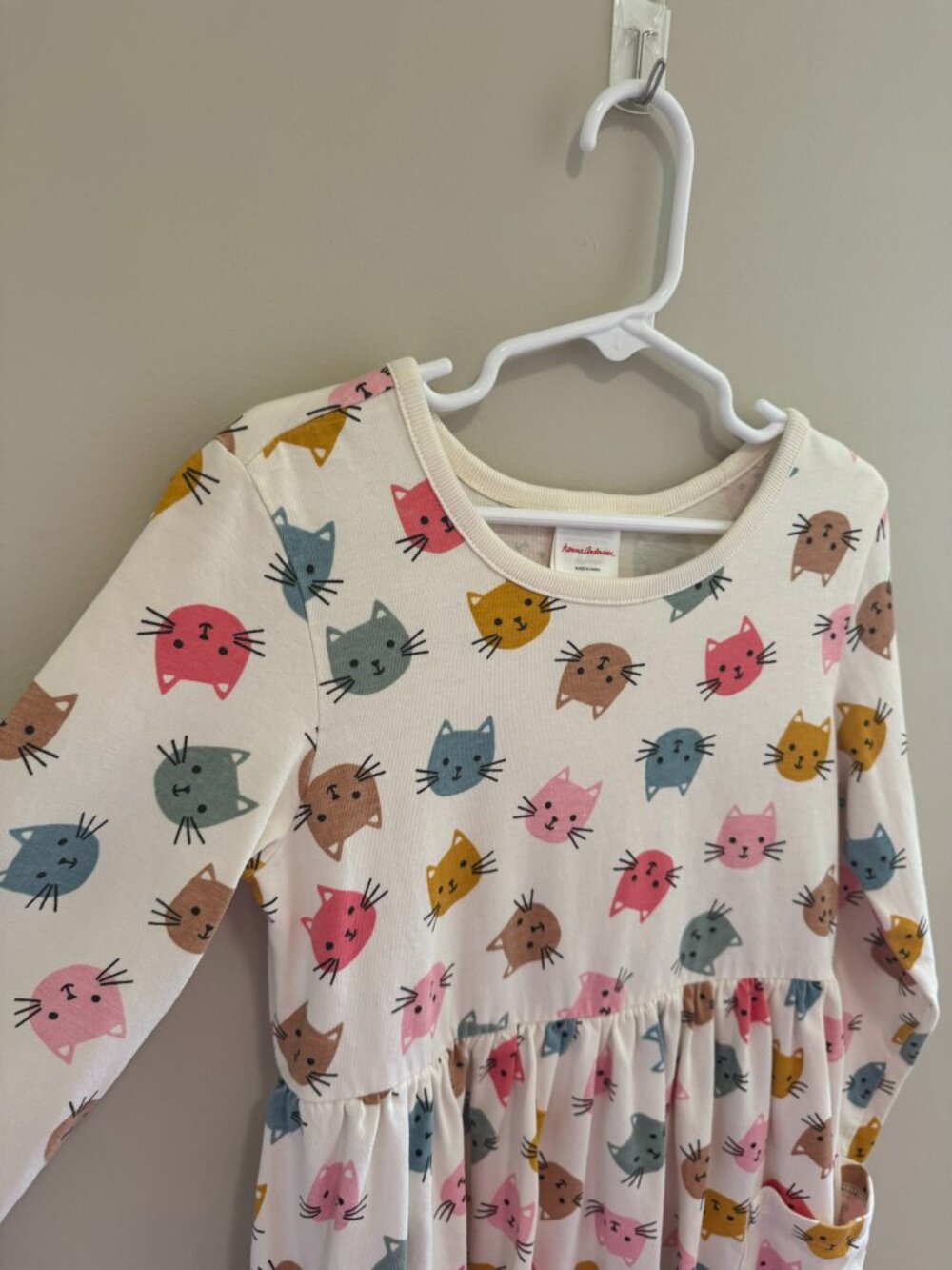 Hannah Andersson Long Sleeve Playground Dress with Pockets Cute Cats